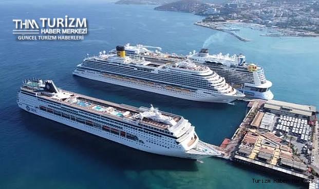 Kuşadası'nda turizm sezonu hızlı başladı! Aynı anda 5 kruvaziyer geldi